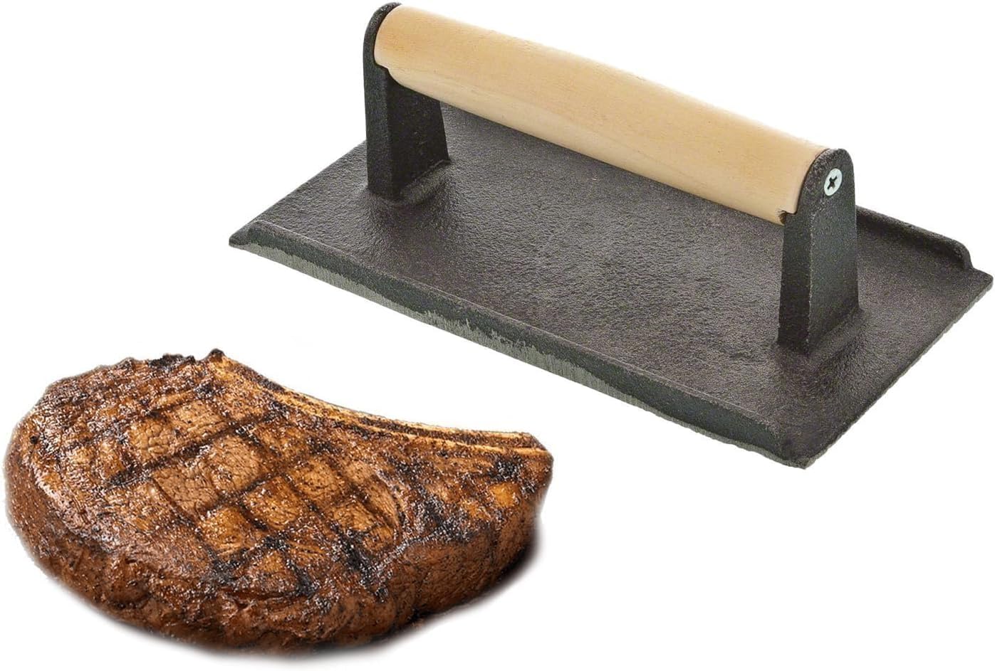 Steak Weight Cast Iron with Wooden Handle - Grill Press Bacon Press Meat Steak Sandwich for Griddle Grill Press Burger Press Griddle Press Meat Press