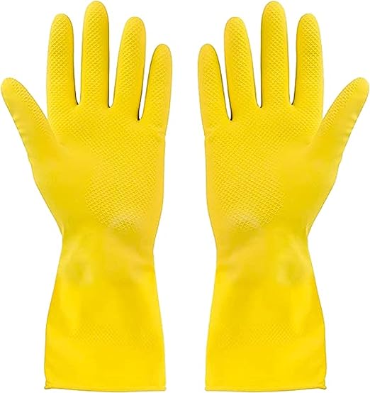 Set of 12 Heavy-Duty 6 Pairs Gloves Dishwashing/Household Gloves Yellow Color Latex Washable Regular Size- Reusable Heavy Duty Cleaning Gloves Dishwashing Gloves