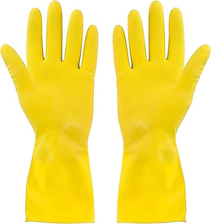 Set of 12 Heavy-Duty 6 Pairs Gloves Dishwashing/Household Gloves Yellow Color Latex Washable Regular Size- Reusable Heavy Duty Cleaning Gloves Dishwashing Gloves