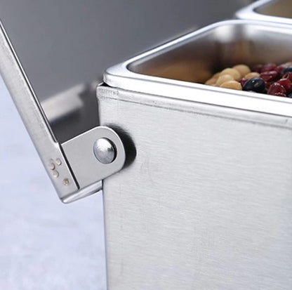 Compartment Condiment Dispenser Garnish Tray Bar Caddy Stainless Steel Body with Acrylic Hinged White Color Lid- Condiment Server Caddy Bar Garnish Holder Bar Accessories Fruit Salad