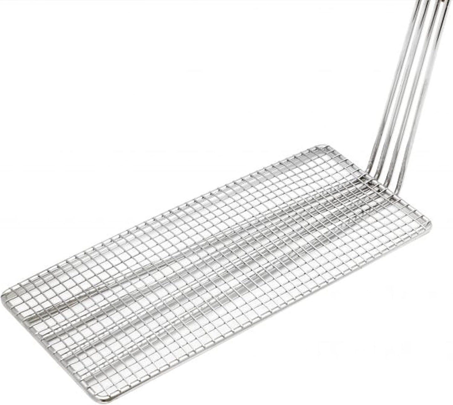 Rectangular Deep Fry Basket Press Heavy Duty Nickel Plated Iron with Coated Handle - for Home and Restaurant Kitchen Frying Chips Fish Sausages