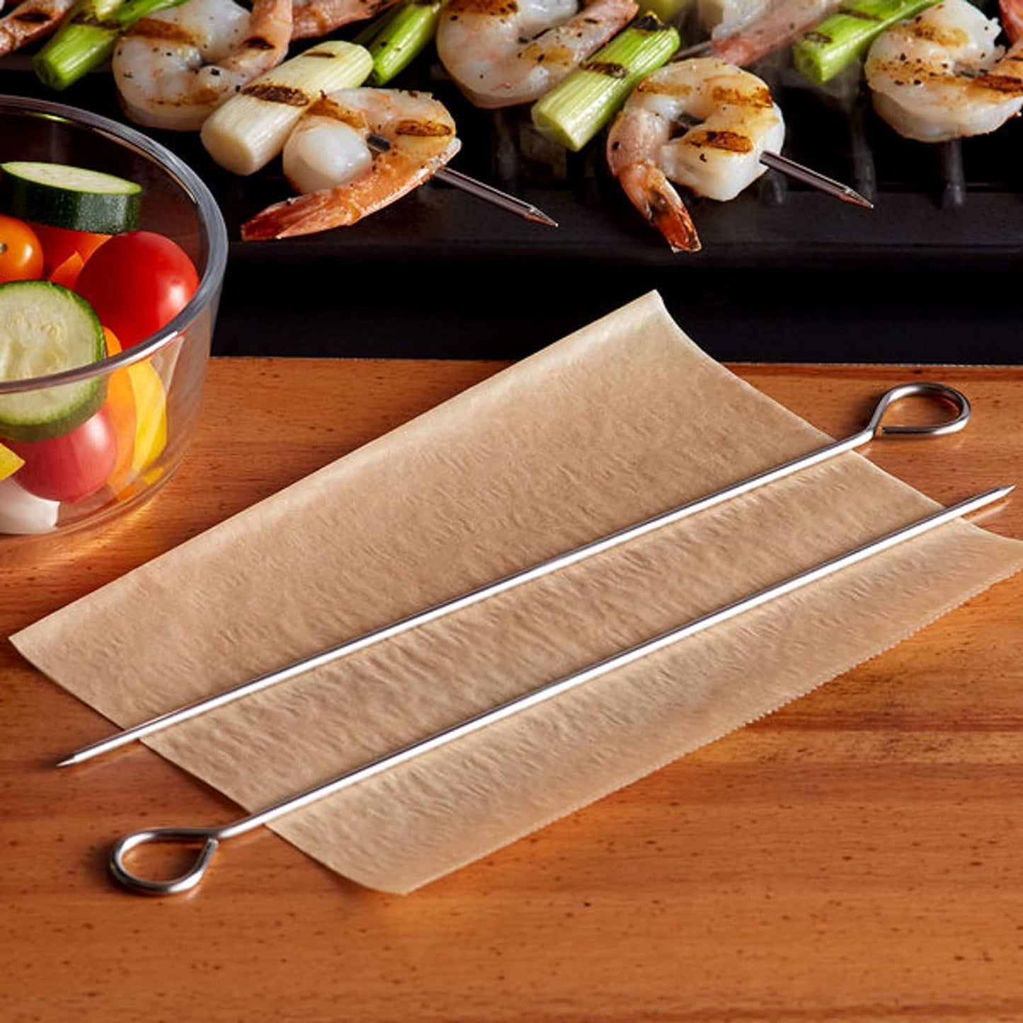 Stainless Steel Skewers Set of 12 - Wide Reusable Stainless Steel Barbecue Skewers BBQ Skewers Kebab Sticks Skewers for Grilling Meat Shrimp Chicken Vegetable Outdoor Cooking