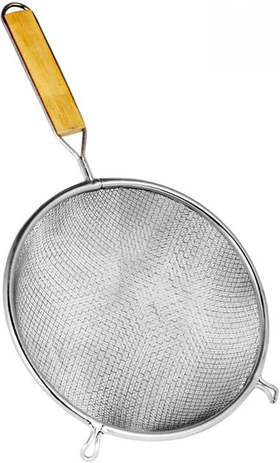 Double Fine Tin Mesh Strainer Handle Length Wooden Handle- Kitchen Utensil Food Strainer Skimmer Spoon for Cooking Sieve Sifters Rice Quinoa Pasta Fruits Vegetable