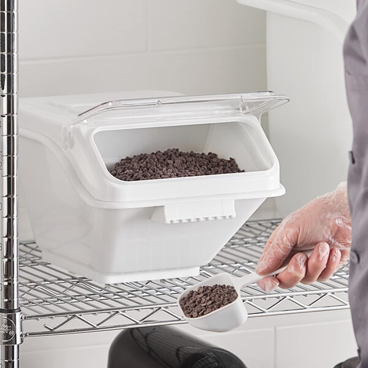 (40 Cups) Shelf Ingredient Bin White with Clear Flip Top Lid & Measuring Scoop- Stackable Plastic Kitchen Pantry Storage Bin for Dry Food Flour Sugar Kitchen Restaurant