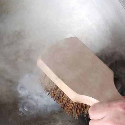 Wok Brush Palmyra Bristles with Wooden Handle - Wok Brush Cleaning Brush Kitchen pan Brush Scrub Brush Kitchen Cleaning Brush Pot Scraper Scrubber Dish Pan Brush for Cooking