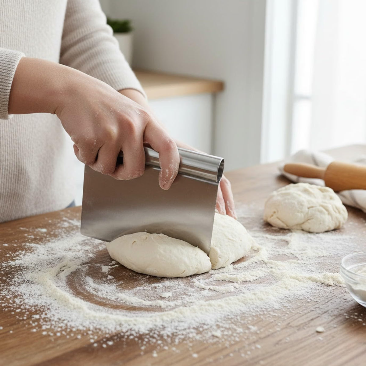 5-1/4" x 4-1/4" Stainless Steel Dough Scraper with Rolled Steel Handle - Multipurpose Food Scrappers Dough Cutter for Bread Dough Cake Fondant Icing Baking Cooking