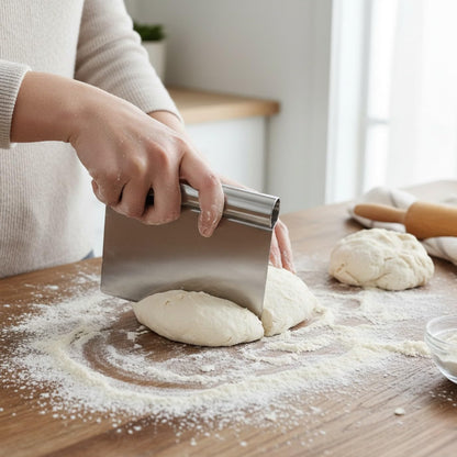 5-1/4" x 4-1/4" Stainless Steel Dough Scraper with Rolled Steel Handle - Multipurpose Food Scrappers Dough Cutter for Bread Dough Cake Fondant Icing Baking Cooking