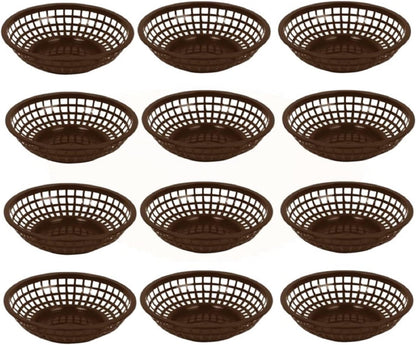 8" Round Fast Food Basket Plastic Set of 12- Fry Fast Food Reusable Foodservice Restaurant Diner Tray Plates Restaurant Supplies Deli Serving Chicken Burgers Sandwiches & Fries