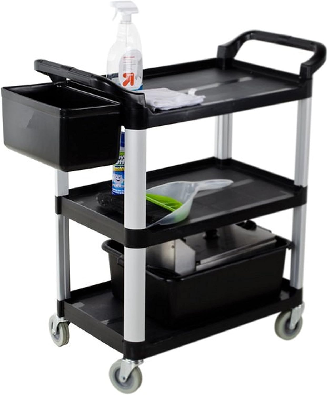 Silverware Bin Fits Rolling Utility Cart Heavy Duty Black Color 13" x 9-1/4" x 7"-Plastic Utensils Drawer Holder Kitchen Utensils Silverware Flatware Organizer
