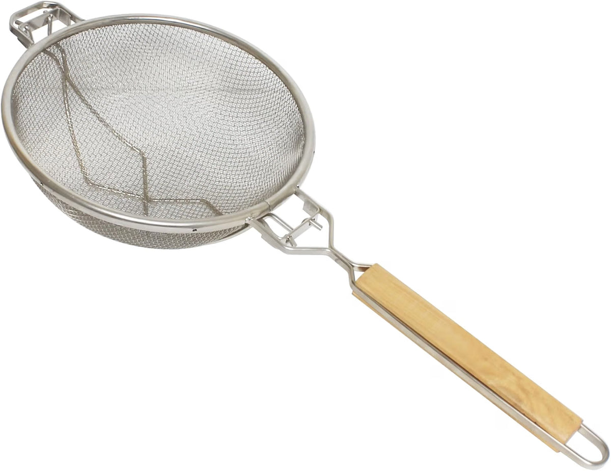 Reinforced Fine Double Mesh Strainer Nickel Plated Wire Frame & Support Handle Length- Kitchen Sieve Sifters Strainers for Sauces Gravies Tea Rice Oil Noodles and Fruits