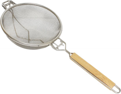 Reinforced Fine Double Mesh Strainer Nickel Plated Wire Frame & Support Handle Length- Kitchen Sieve Sifters Strainers for Sauces Gravies Tea Rice Oil Noodles and Fruits
