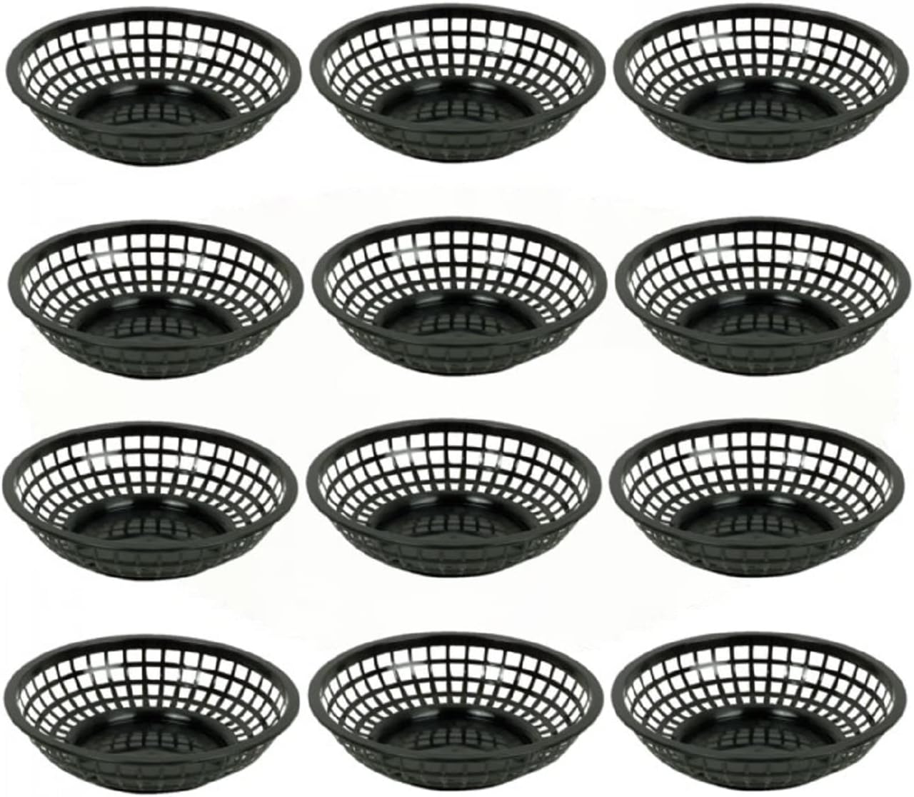 8" Round Fast Food Basket Plastic Set of 12- Fry Fast Food Reusable Foodservice Restaurant Diner Tray Plates Restaurant Supplies Deli Serving Chicken Burgers Sandwiches & Fries