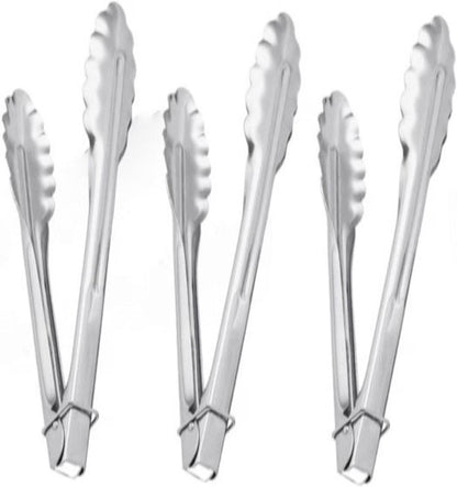 Stainless Steel Flat Spring Utility Tong with Locking Ring Set of 3- Food Tongs Cooking Tongs for Grilling Barbecue Buffets Home Restaurants Food Tong Buffet Tong Appetizer Tong