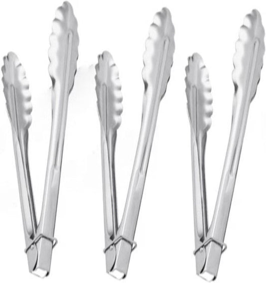 Stainless Steel Flat Spring Utility Tong with Locking Ring Set of 3- Food Tongs Cooking Tongs for Grilling Barbecue Buffets Home Restaurants Food Tong Buffet Tong Appetizer Tong