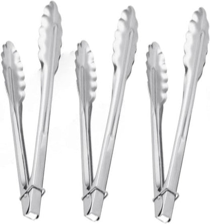 Stainless Steel Flat Spring Utility Tong with Locking Ring Set of 3- Food Tongs Cooking Tongs for Grilling Barbecue Buffets Home Restaurants Food Tong Buffet Tong Appetizer Tong