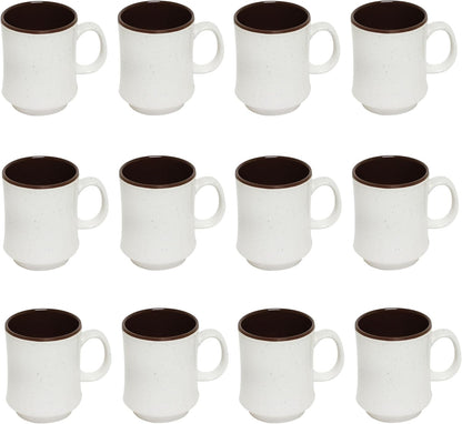 9 oz Arcadia Two-Tone Mug Round Base Melamine Set of 12- Dishwasher Safe Break-Resistant Coffee Cup Set Reusable Plastic Cup for Latte Cappuccino Cocoa Hot Tea Home Cafe Restaurants