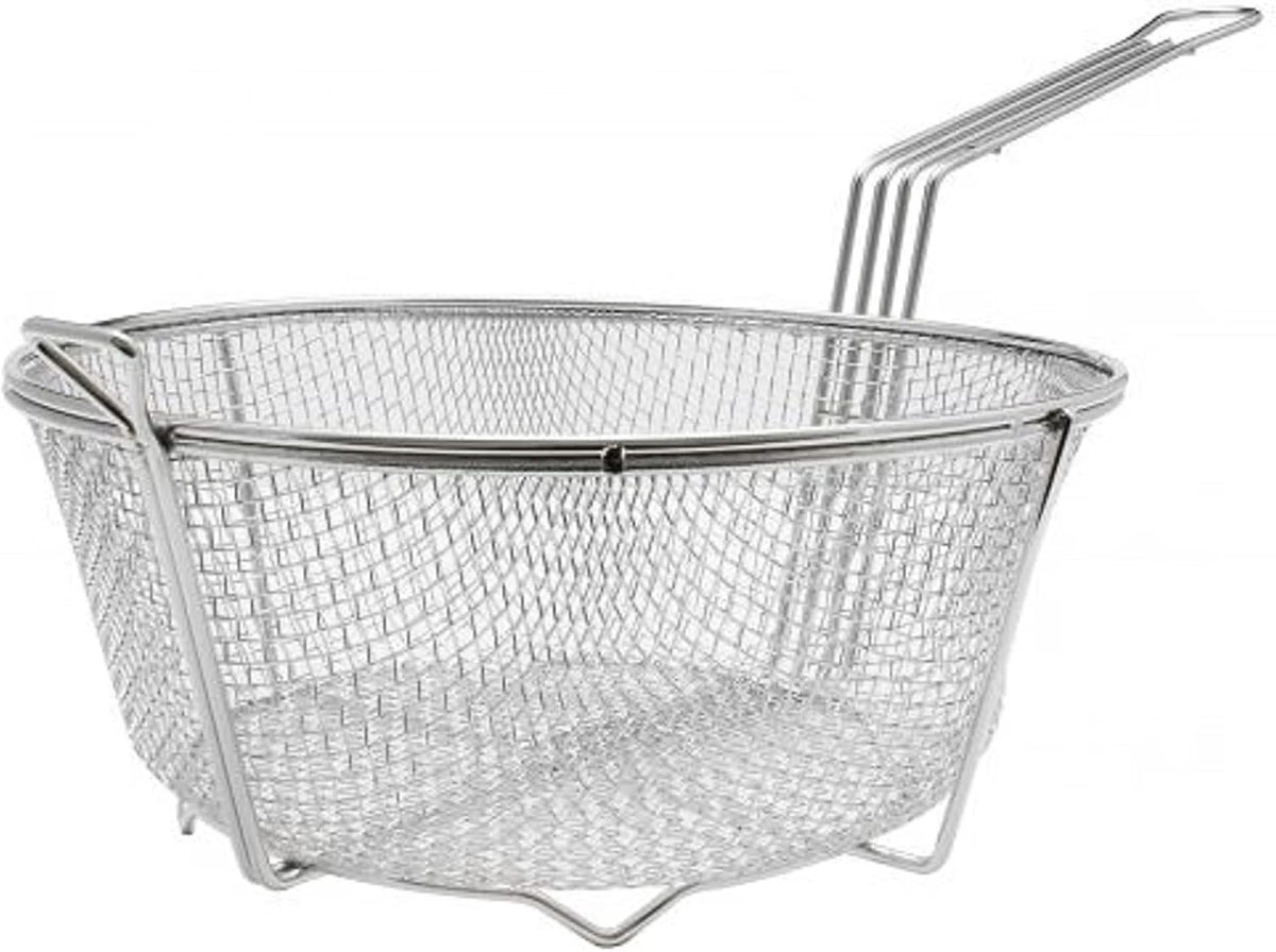 Round Fry Basket Heavy Duty Nickel Plated Iron - Deep Fry Basket Frying Multifunctional Fryer Round Food Strainer for Restaurant Kitchen Frying Chips Fish Sausages