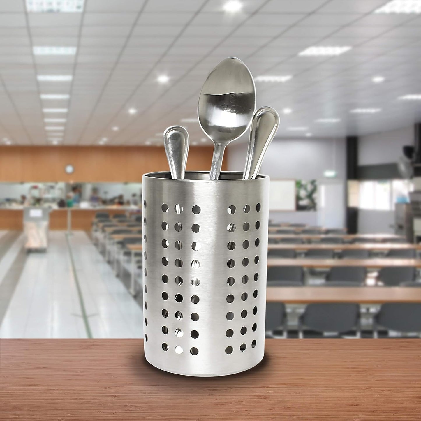 Straight Wall Flatware Cylinder Stainless Steel- Kitchen Tools Flatware Holder Utensil Drying Cylinder Countertop Silverware Caddy Flatware and Kitchen Utensils