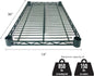 Green Epoxy Coated Iron Wire Shelf Set of 2 with 8 Set of Sleeve Clips- Commercial Shelves Wall Mounted Metal Shelving for Restaurant Bar Utility Room Kitchen and Garage