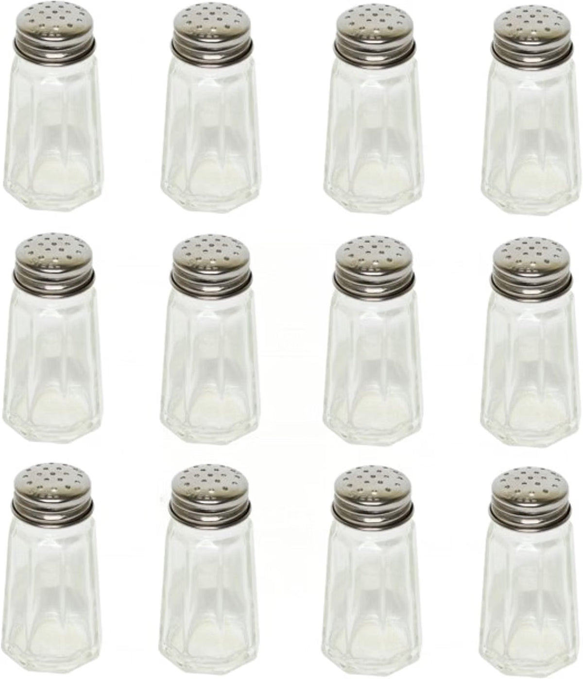 Paneled Spices Glass Shaker with Stainless Steel Cap Set of 12- Paneled design Spice Shakers Salt Pepper Shakers Spice Jars Table Accessories Counter for Kitchen Restaurants
