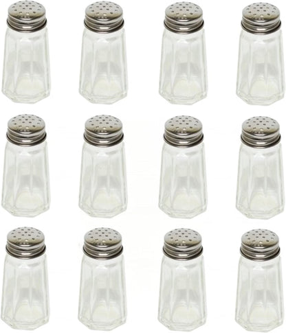 Paneled Spices Glass Shaker with Stainless Steel Cap Set of 12- Paneled design Spice Shakers Salt Pepper Shakers Spice Jars Table Accessories Counter for Kitchen Restaurants