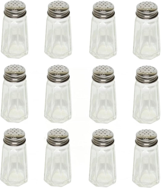 Paneled Spices Glass Shaker with Stainless Steel Cap Set of 12- Paneled design Spice Shakers Salt Pepper Shakers Spice Jars Table Accessories Counter for Kitchen Restaurants