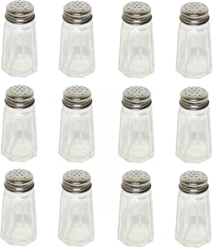 Paneled Spices Glass Shaker with Stainless Steel Cap Set of 12- Paneled design Spice Shakers Salt Pepper Shakers Spice Jars Table Accessories Counter for Kitchen Restaurants