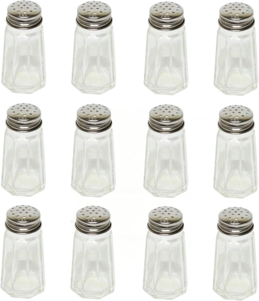 Paneled Spices Glass Shaker with Stainless Steel Cap Set of 12- Paneled design Spice Shakers Salt Pepper Shakers Spice Jars Table Accessories Counter for Kitchen Restaurants