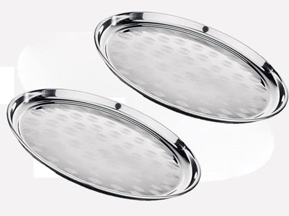 Stainless Steel Round Serving Tray with Narrow Rim Set of 2- Display Tray Serving Platter for Parties Serve Appetizers Fruit & Desserts for Home Restaurant Buffet Banquet