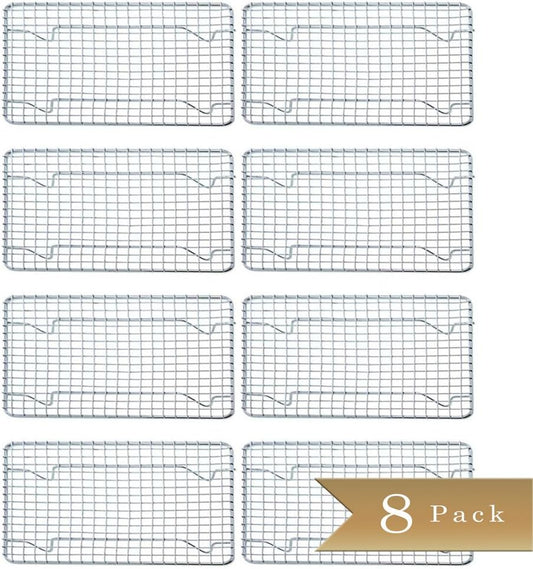 Set of 8  - Half-Size, Heavy Duty Wire Pan Grate - 8" x 10" - Cooling Rack - Chrome Plated