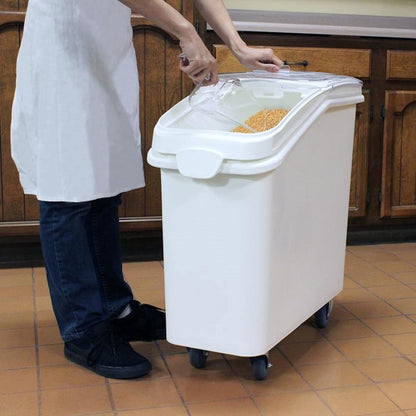 (40 Cups) Shelf Ingredient Bin White with Clear Flip Top Lid & Measuring Scoop- Stackable Plastic Kitchen Pantry Storage Bin for Dry Food Flour Sugar Kitchen Restaurant