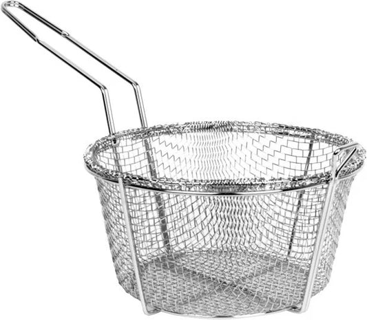 Round Fry Basket Heavy Duty Nickel Plated Iron - Deep Fry Basket Frying Multifunctional Fryer Round Food Strainer for Restaurant Kitchen Frying Chips Fish Sausages