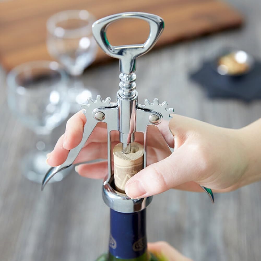 6-1/2" Heavy-Duty Wing Corkscrew Opener Chrome Plated Iron - Wine Opener Perfect Corkscrew to Open Wine & Beer Bottles Great Bottle Opener For Bartenders Restaurants Home