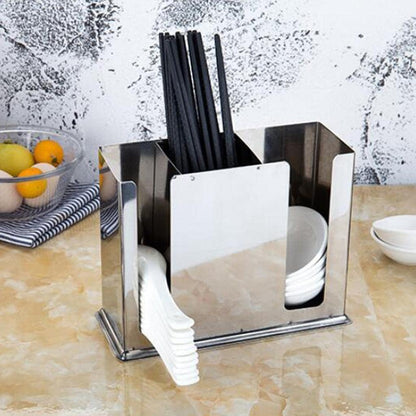 3 Compartment Stainless Steel Chopsticks Holder - Utensil Caddy Utensil Holder Cutlery Storage Countertop Organizer Home Kitchen and Restaurants