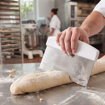 6" x 4" Dough Scraper Stainless Steel with White Plastic Handle - Dough Cutter Dough Pastry Scraper Cutter Chopper for Baking Multipurpose Food Scraper for Dough and Bread