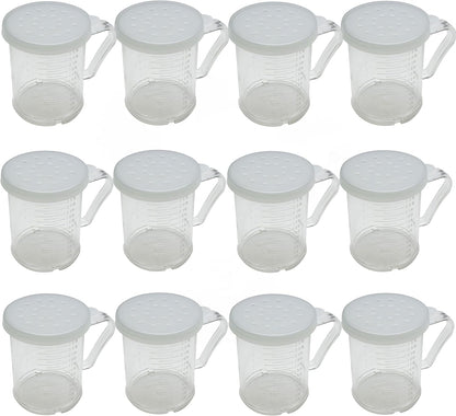 10 oz Polycarbonate Dredger with Handle 3 Snap-On Polycarbonate lids Set of 12- Dredge Shaker Spice Shaker