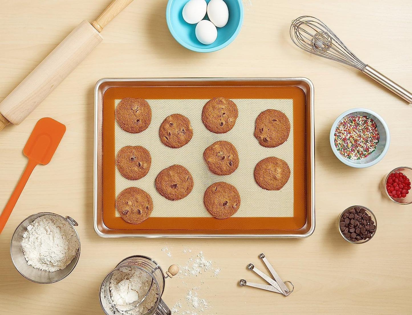 Silicone Rectangular Baking Mat fits Sheet Pan - Nonstick Baking Mat Counter Mat Dough Rolling Mat Oven Liner Reusable Oven Mat Kitchen Accessories for Oven