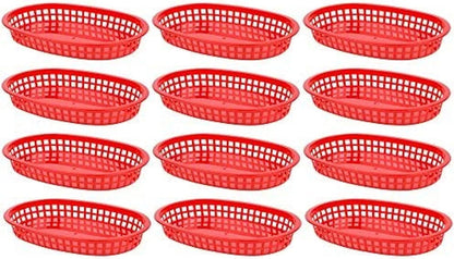 10-3/4" Oblong Fast Food Basket Plastic Set of 12- Fry Fast Food Reusable Foodservice Restaurant Diner Tray Plates Restaurant Deli Serving Chicken Burgers Sandwiches & Fries