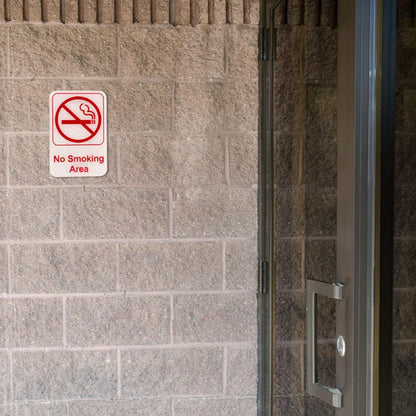 6" x 9" No Smoking Area Sign with Easy Peel Self-Adhesive Red on White Color Set of 2- Waterproof Self Adhesive Store Signs Indoor/Outdoor Warning Marker Home Business Use