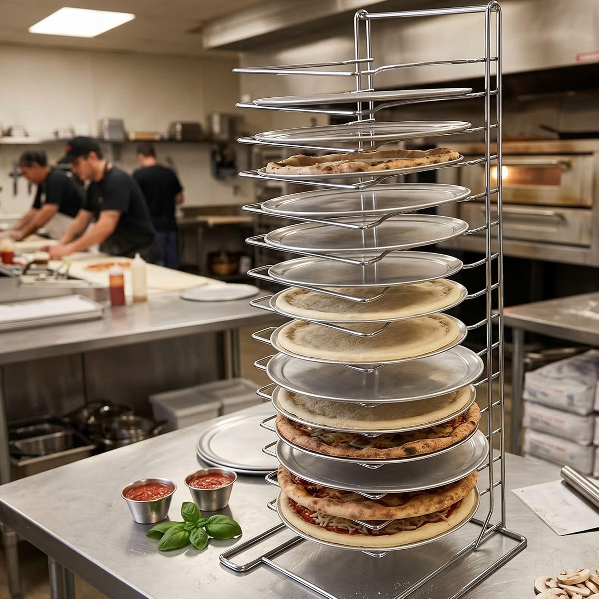 15 Tier Pizza Pan Rack Chrome Plated - Pizza Pan Rack Holder Safe Sturdy 15- Slot Pizza Pan Rack for Pizza Pan Pizza Trays Pizza Screens for Home Kitchen Restaurant Catering