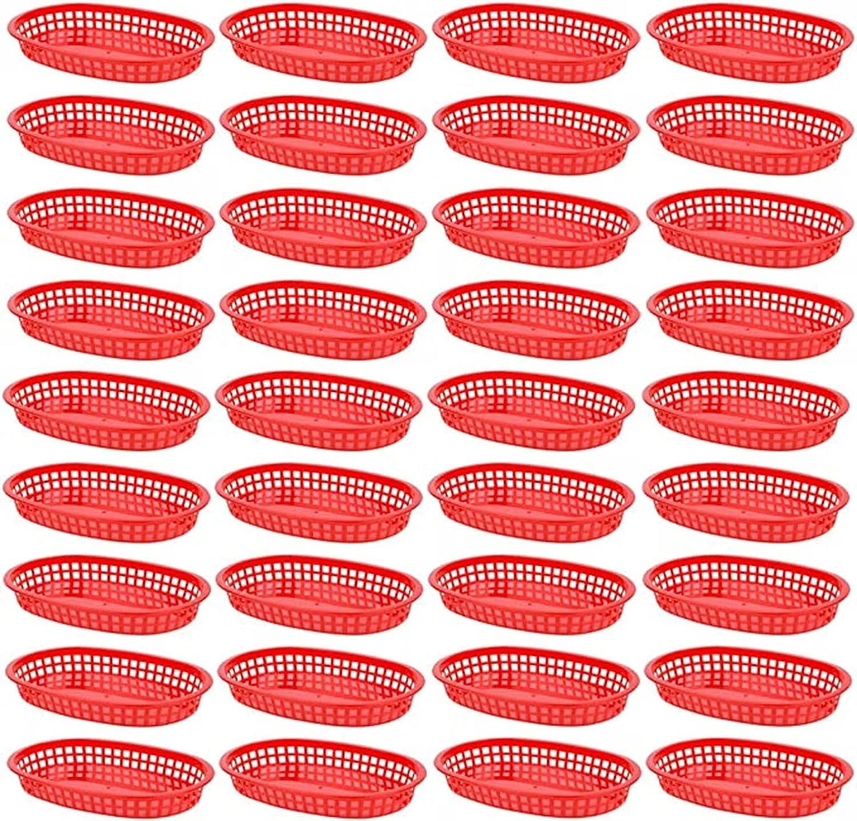 10-3/4" Oblong Fast Food Basket Plastic Set of 12- Fry Fast Food Reusable Foodservice Restaurant Diner Tray Plates Restaurant Deli Serving Chicken Burgers Sandwiches & Fries