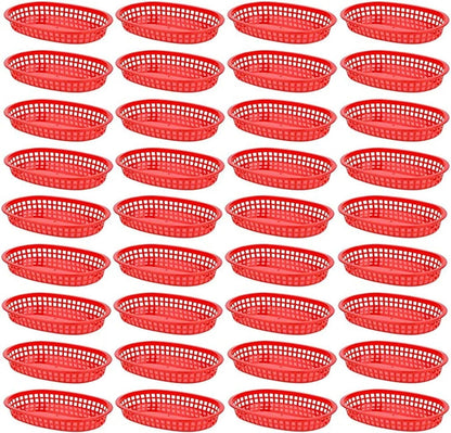 10-3/4" Oblong Fast Food Basket Plastic Set of 12- Fry Fast Food Reusable Foodservice Restaurant Diner Tray Plates Restaurant Deli Serving Chicken Burgers Sandwiches & Fries