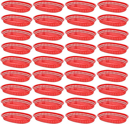 10-3/4" Oblong Fast Food Basket Plastic Set of 12- Fry Fast Food Reusable Foodservice Restaurant Diner Tray Plates Restaurant Deli Serving Chicken Burgers Sandwiches & Fries