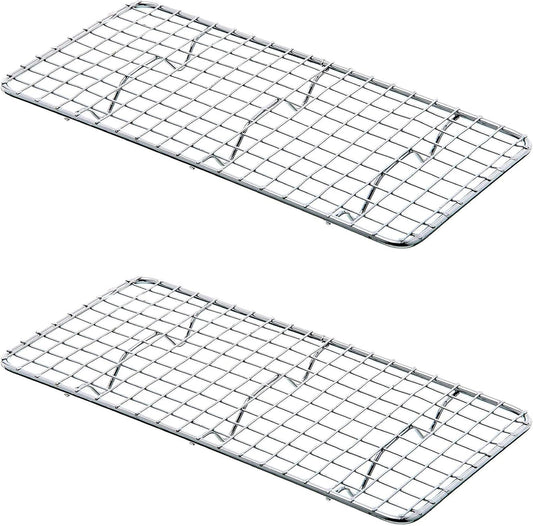 Rectangular Wire Pan Grate Chrome-Plated Set of 2-Fits Third Size  Cooling Rack Baking Sheet GraSheet Cookie Panste Cake Rack for Pies Cookies Pastries Cakes