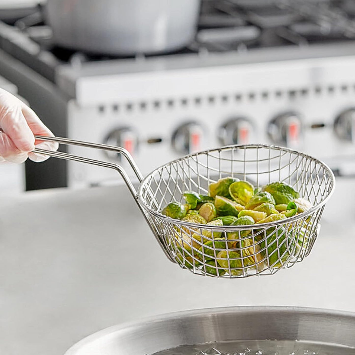 Round Mesh Culinary Basket Nickel Plated with 9-1/8" Handle Length- Kitchen Frying Basket Food Strainer Skimmer Strainer Basket for Cooking Home Kitchen Restaurants