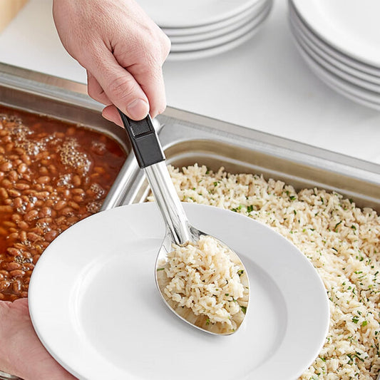 Basting Spoon Stainless Steel with Black Plastic Handle- Basting Spoon Utensil Spoon for Mixing Stirring Cooking & Serving Kitchen Accessories Restaurants and at Home