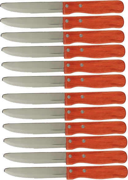5” Stainless Steel Round Tip Jumbo Steak Knife with Handle Set of 12- Steak Knives Dinner Knives Meat Cutter Knife Set for Home and Restaurants