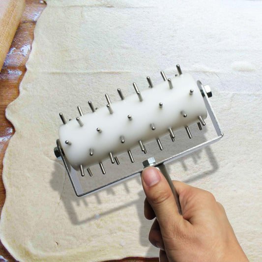Pizza Dough Roller Docker with Pins Stainless Steel Handle with Plastic barrel 8-1/8" x 5-3/8" - Pastry Dough Docker for Crackers Bread Pie Cake Cookies Pizza Dough Docker