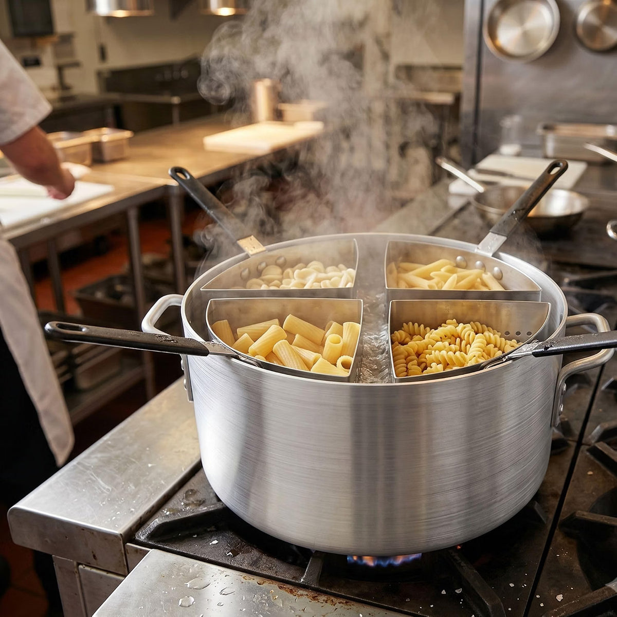 20 Qt. Aluminum Pasta Cooker with 4 Stainless Steel Inserts Set - Pasta Pot Pasta Cooker Strainer Basket Multipurpose Pasta Cookware for Spaghetti Vegetable Blanching Home Kitchen