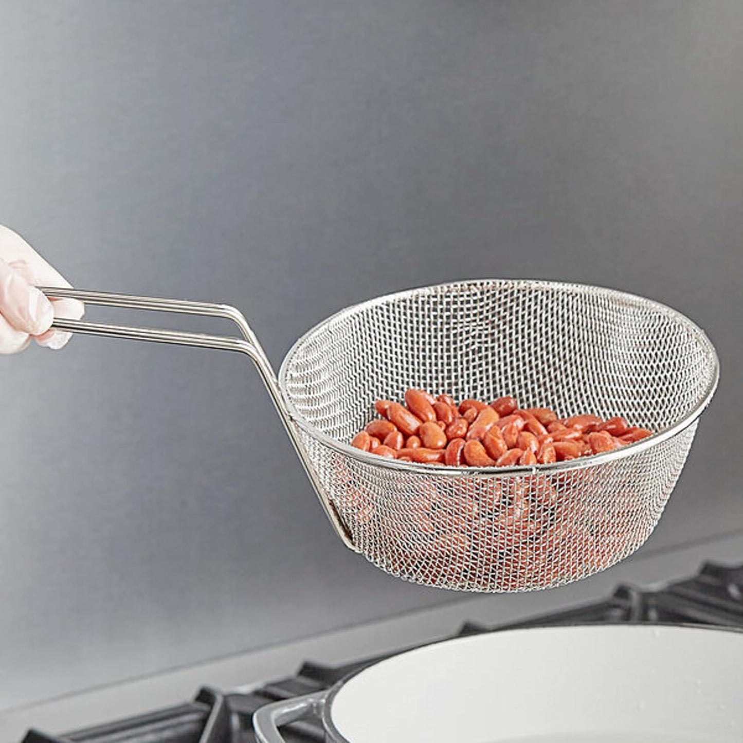 Round Mesh Culinary Basket Nickel Plated with 9-1/8" Handle Length- Kitchen Frying Basket Food Strainer Skimmer Strainer Basket for Cooking Home Kitchen Restaurants